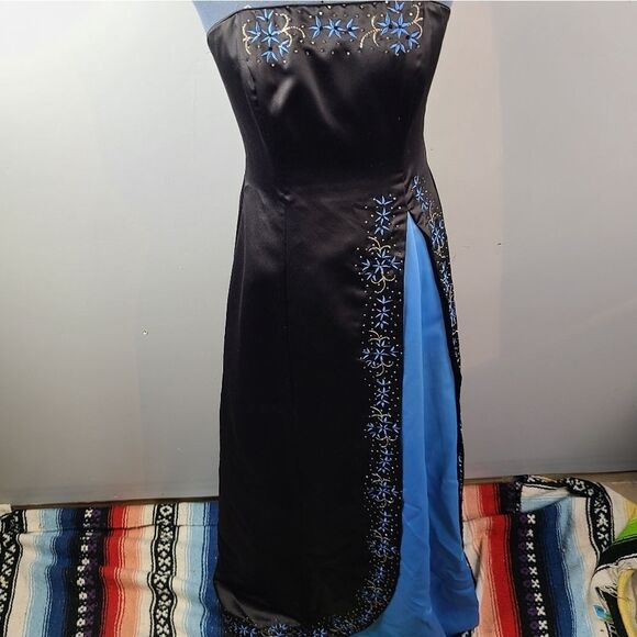Strapless Blue and Black Formal Prom Dress Y2K Snowy Whimsical Dress Wom… - Picture 1 of 10